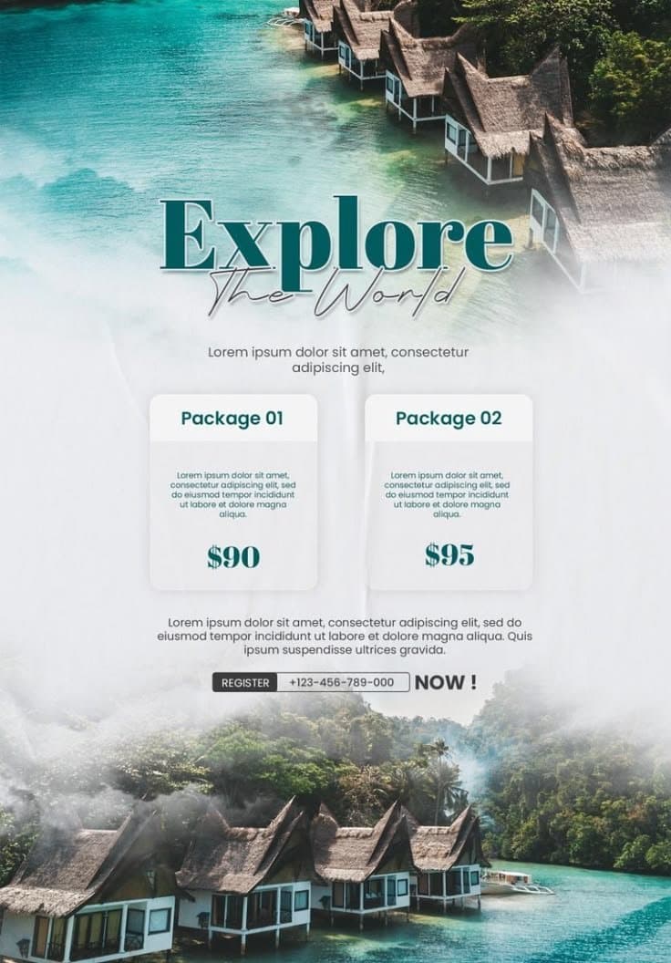 Diseño de flyer de viajes "Explore The World"